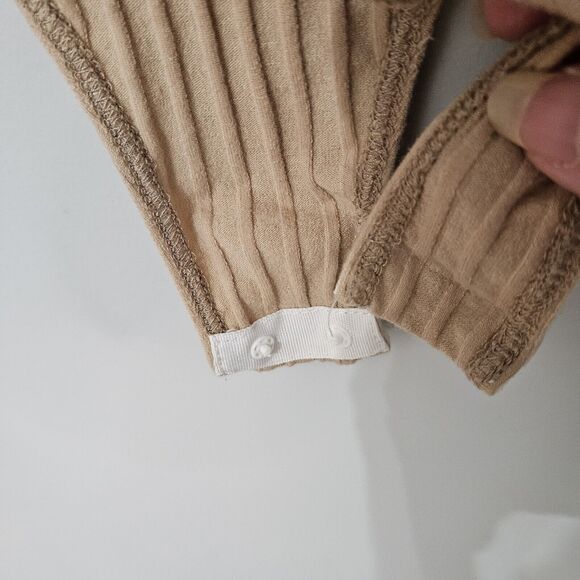 Labiz Bodysuit Womens Small One-Piece Ribbed Knit Cut Out Long Sleeve Beige - Picture 7 of 13